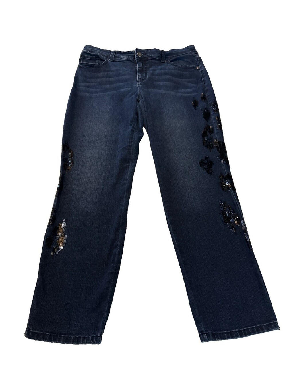 Chico's So Slimming Girlfriend Ankle Jeans Size 1 Medium Wash Sequin Embellished